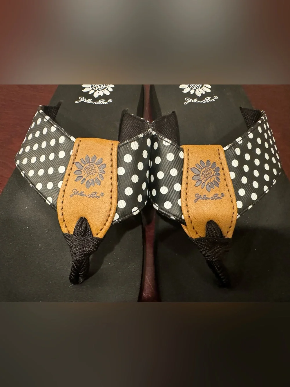 Women’s Black Polka Dot Thong Sandals by Yellow Box - Size 7